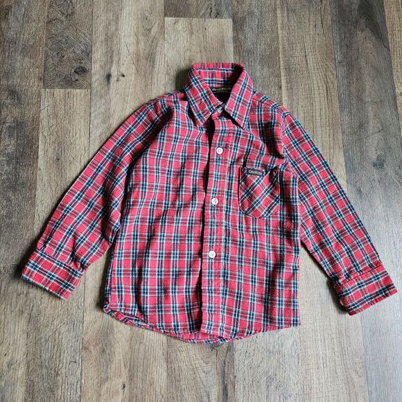 Vintage OshKosh B’Gosh Red Plaid Boys’ Long Sleeve Shirt – 12–18M Union Made - Picture 1 of 7